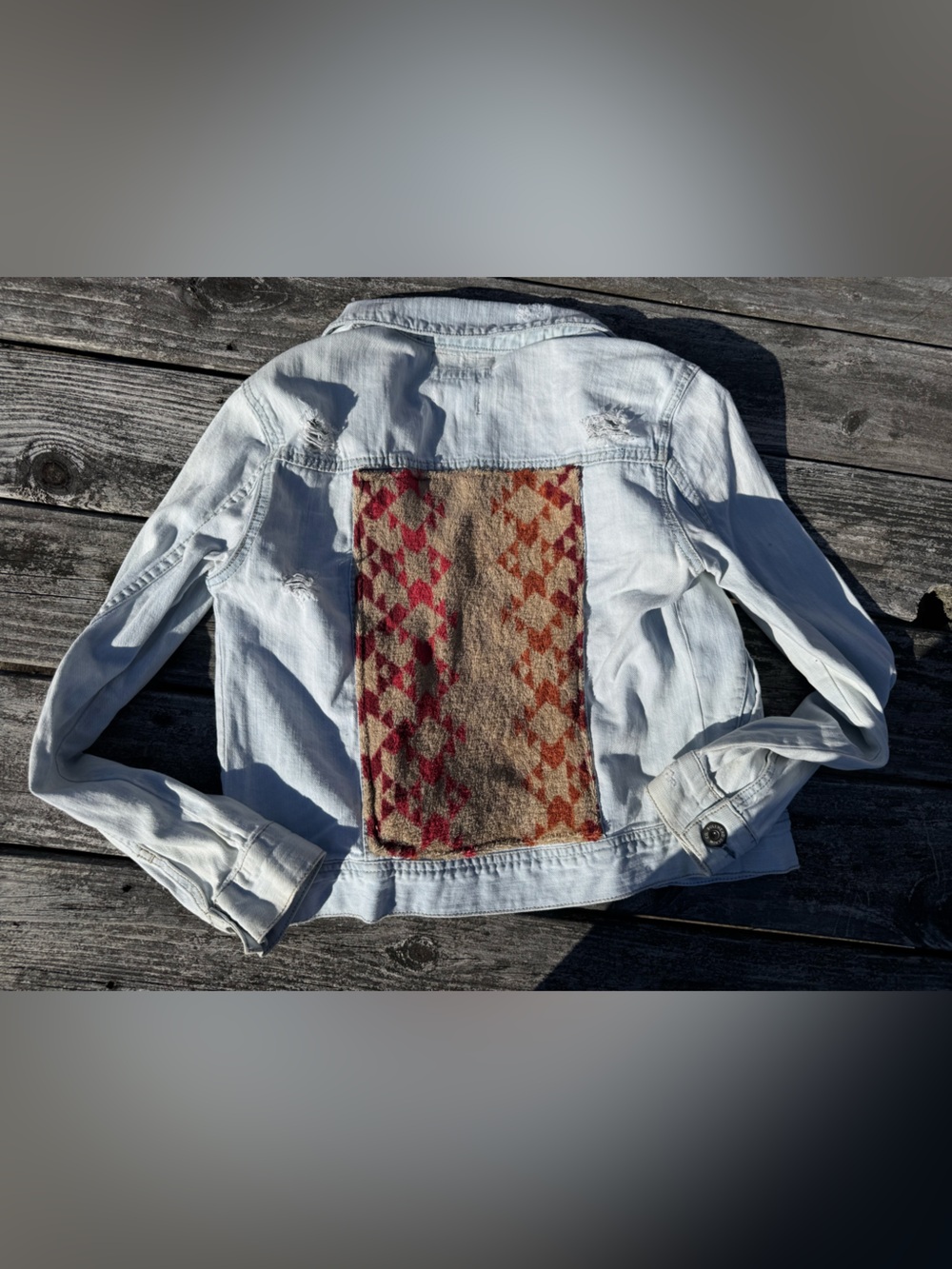 Sew-Losophy by Marcella Light Wash Denim Jacket with Geometric Patch